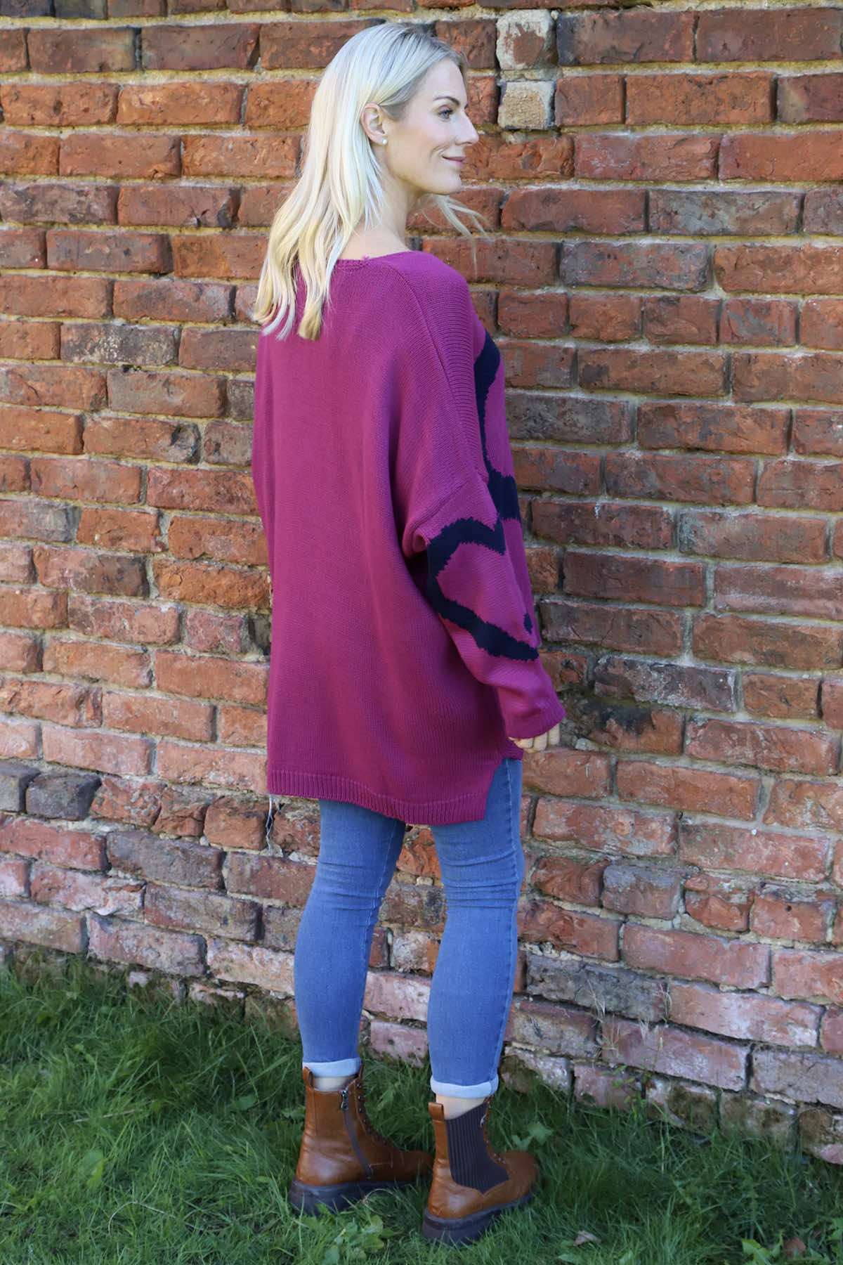 Roxanna Heart Knitted Jumper Berry