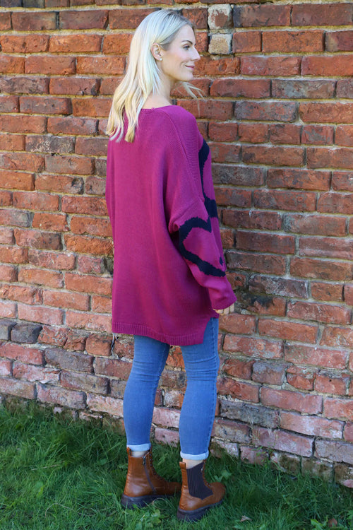 Roxanna Heart Knitted Jumper Berry - Image 4