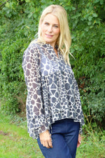 Edith Print Tie Front Top Charcoal Charcoal - Edith Print Tie Front Top Charcoal