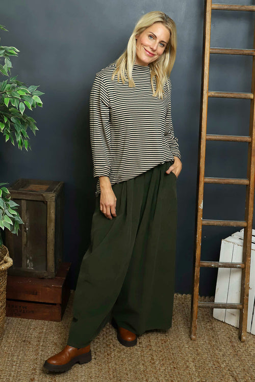 Trish Wide Leg Needlecord Trousers Khaki