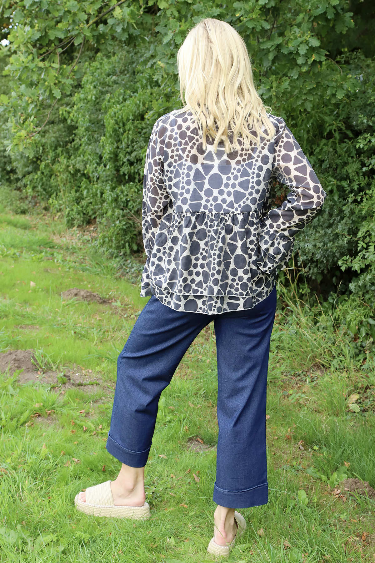 Edith Print Tie Front Top Charcoal