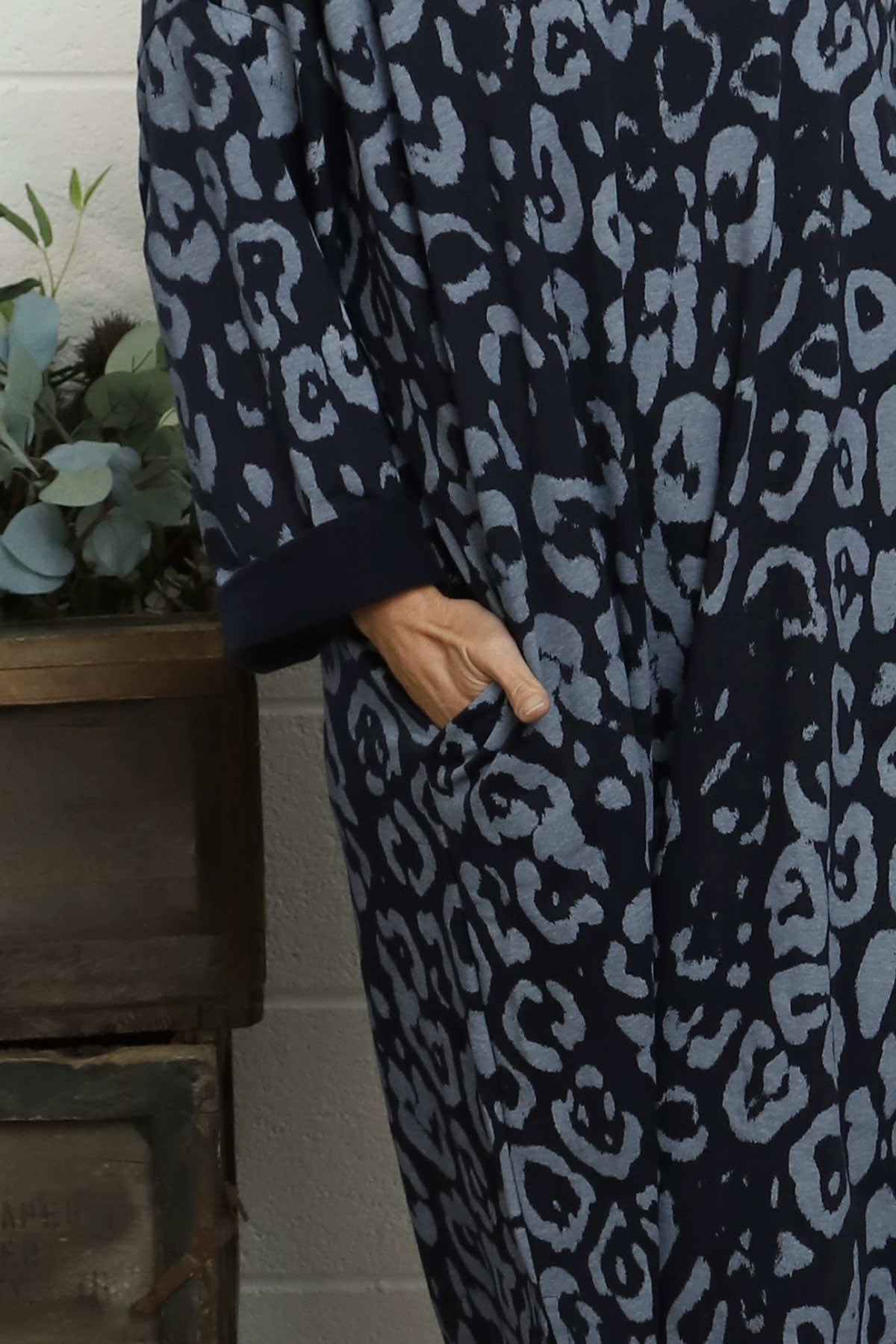 Darya Leopard Cotton Dress Navy