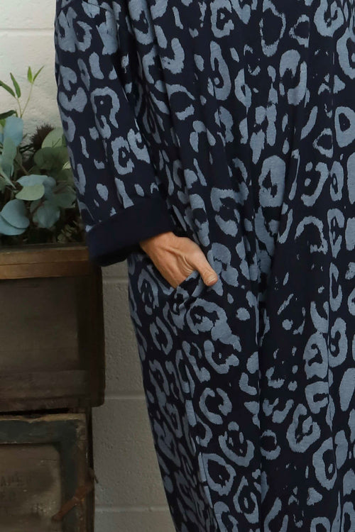 Darya Leopard Cotton Dress Navy - Image 3