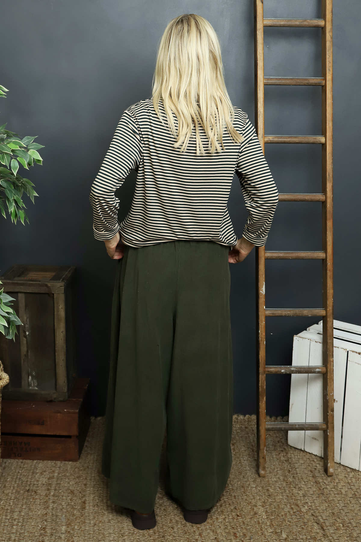 Trish Wide Leg Needlecord Trousers Khaki