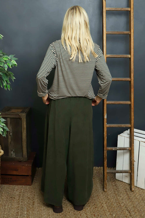 Trish Wide Leg Needlecord Trousers Khaki - Image 4