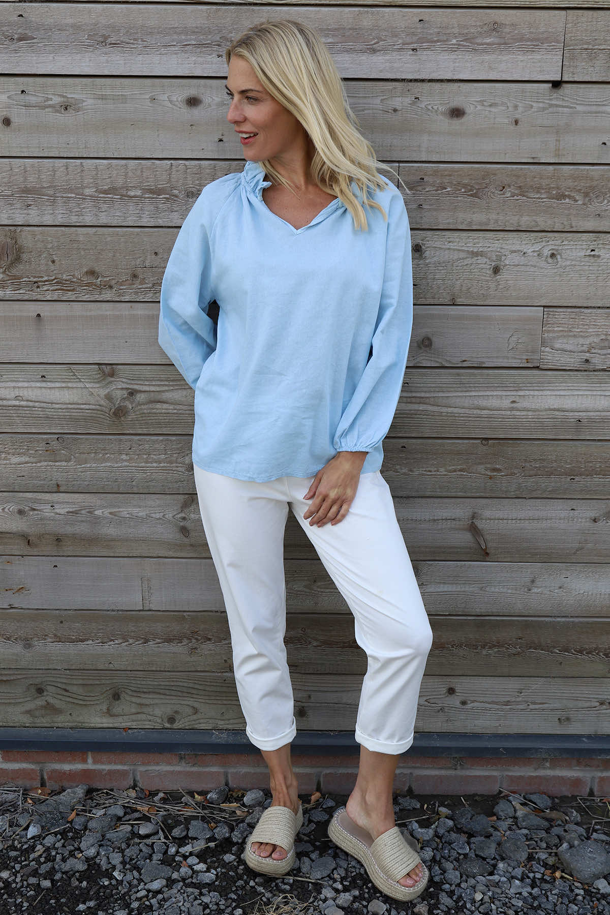 Charmaine Linen Top Light Blue