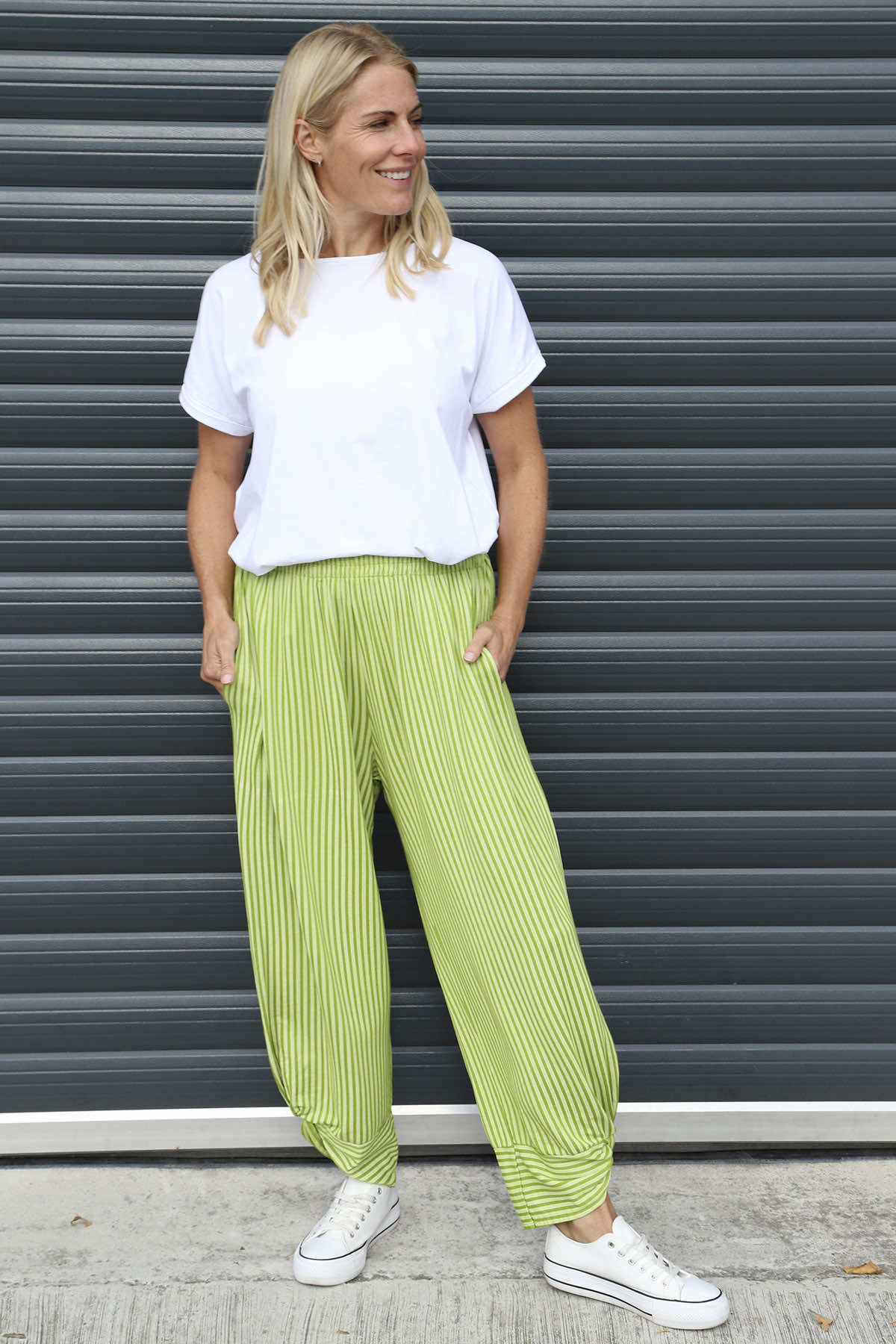Jacinda Stripe Cotton Trousers Olive