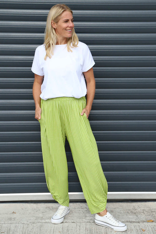Jacinda Stripe Cotton Trousers Olive - Image 1