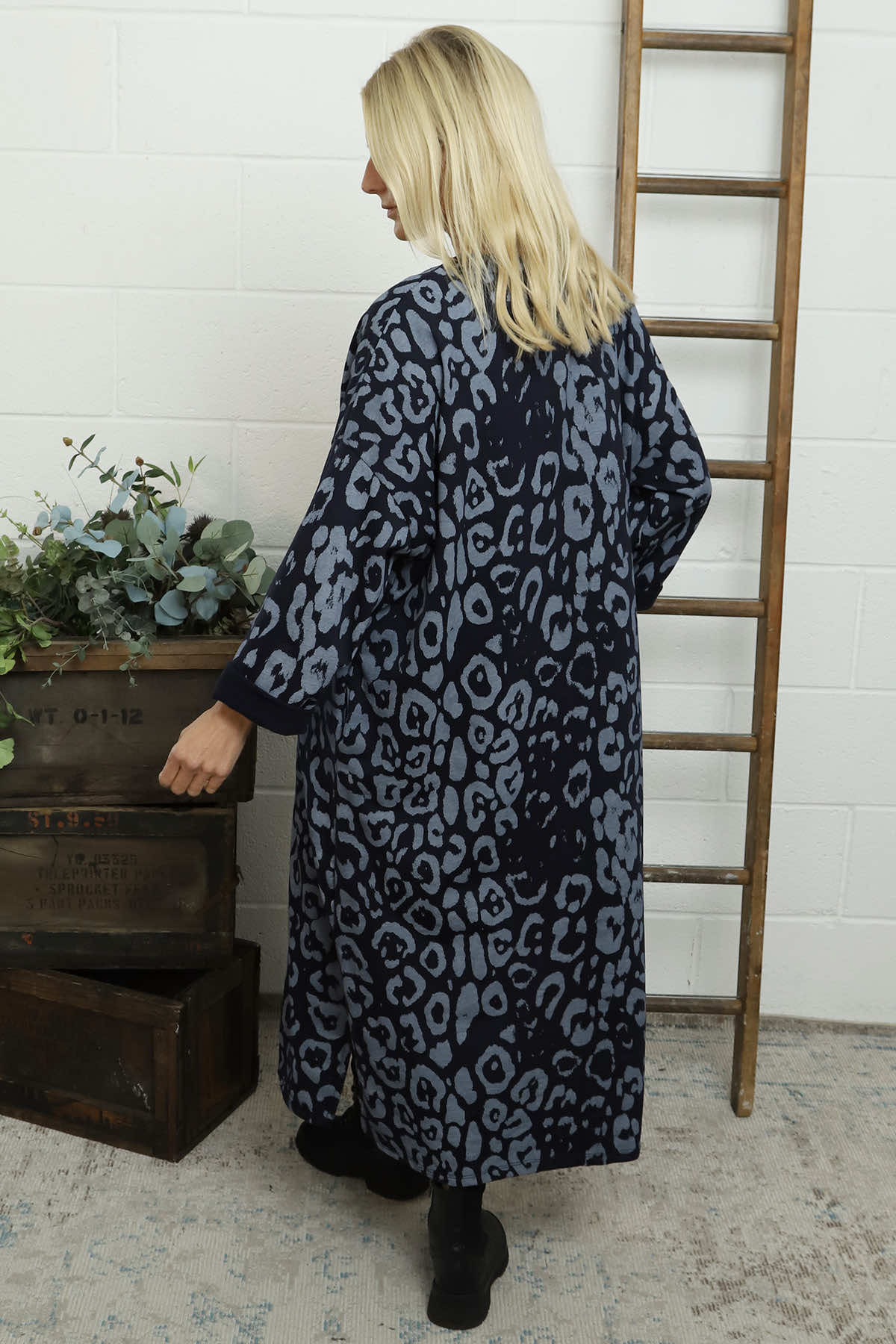 Darya Leopard Cotton Dress Navy