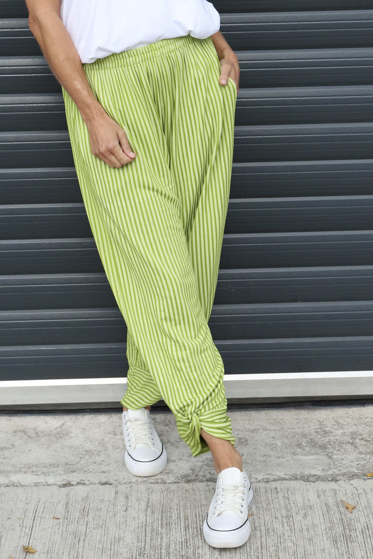 Jacinda Stripe Cotton Trousers Olive