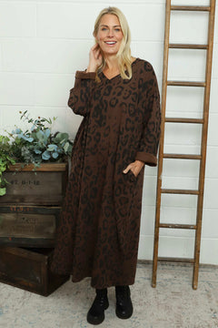 Darya Leopard Cotton Dress Cocoa