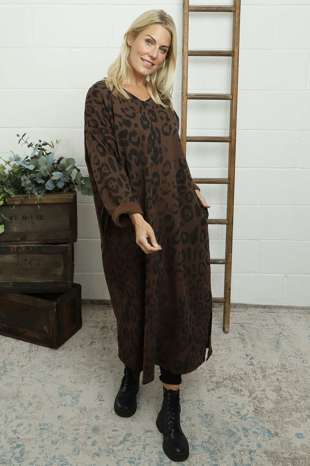 Darya Leopard Cotton Dress Cocoa