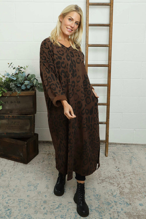 Darya Leopard Cotton Dress Cocoa - Image 3
