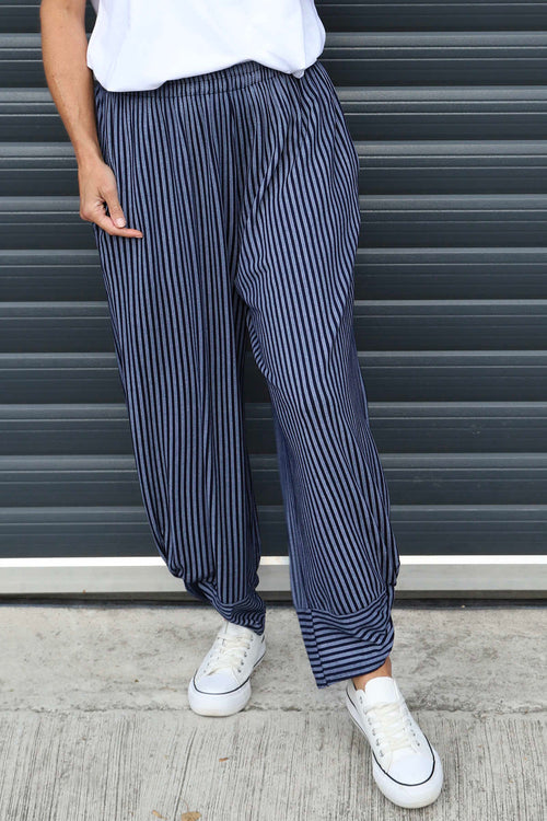 Jacinda Stripe Cotton Trousers Navy - Image 3