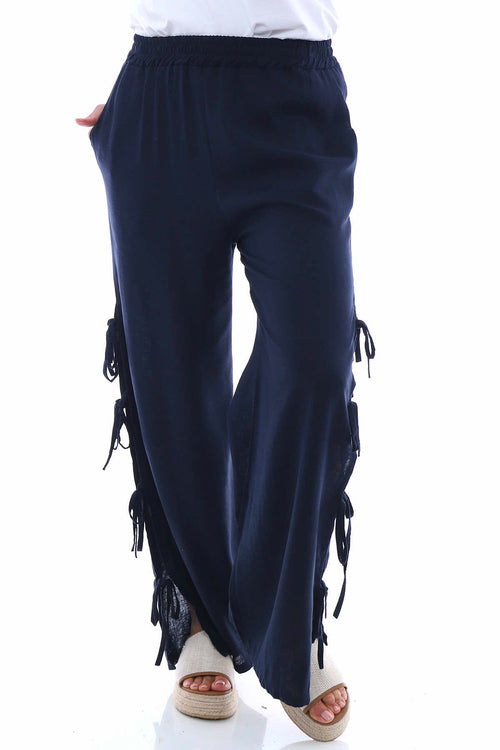 Macie Tie Leg Linen Trousers Navy - Image 3