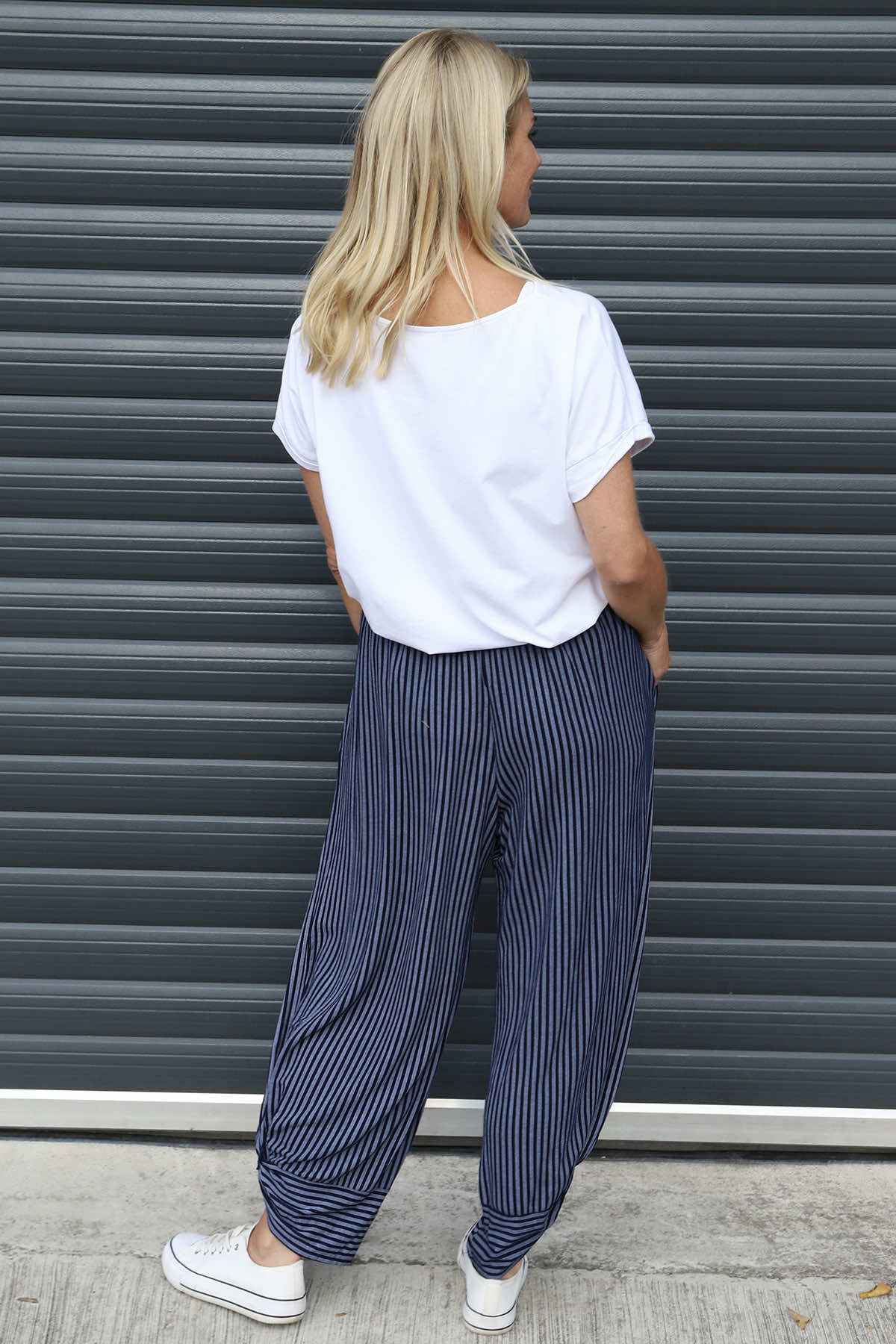 Jacinda Stripe Cotton Trousers Navy
