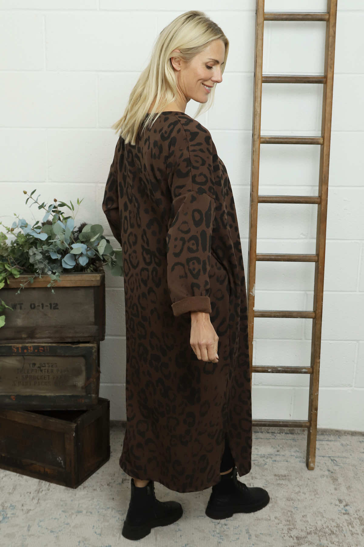 Darya Leopard Cotton Dress Cocoa