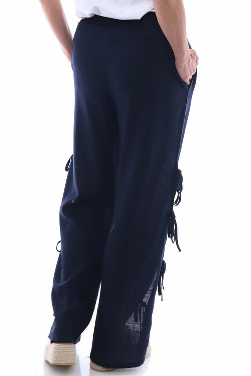Macie Tie Leg Linen Trousers Navy - Image 8