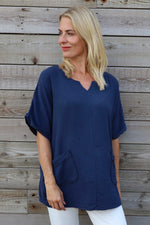 Leonie Crinkle Cotton Top Navy Navy - Leonie Crinkle Cotton Top Navy