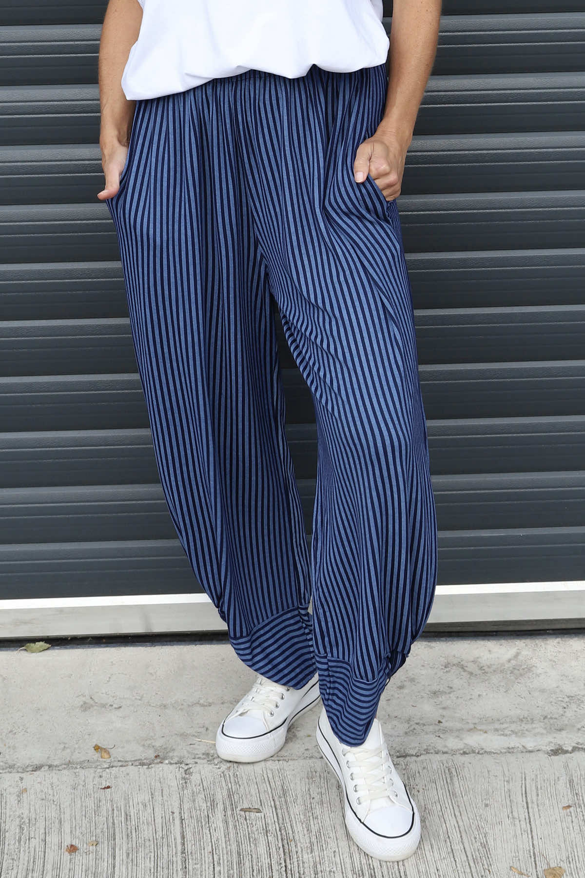 Jacinda Stripe Cotton Trousers Cobalt