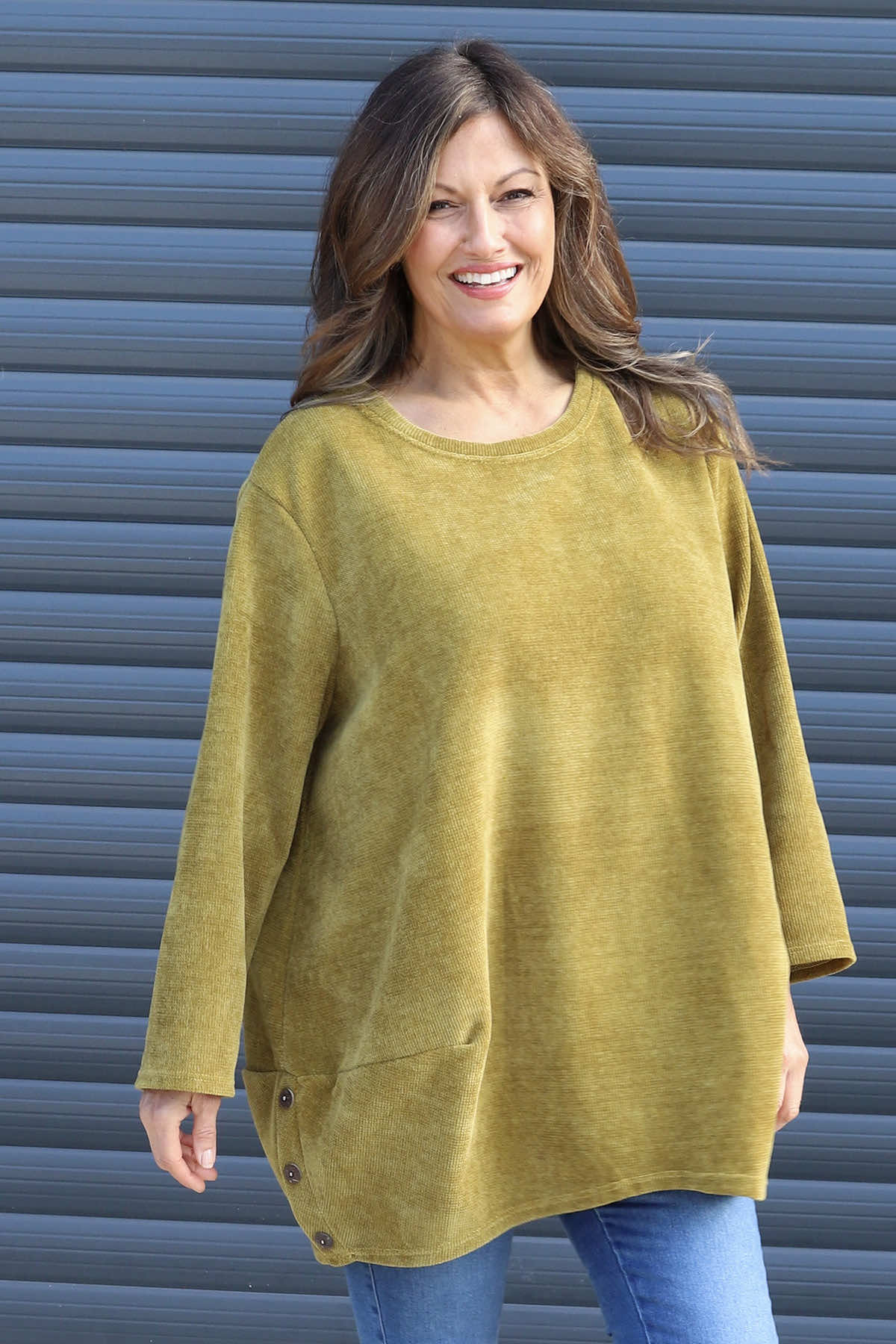 Kiera Button Detail Cord Top Moss