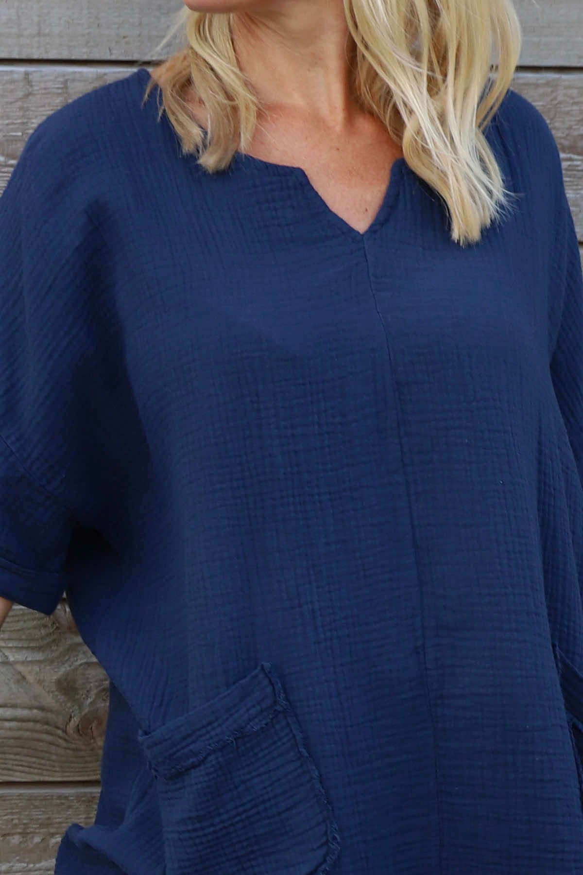 Leonie Crinkle Cotton Top Navy