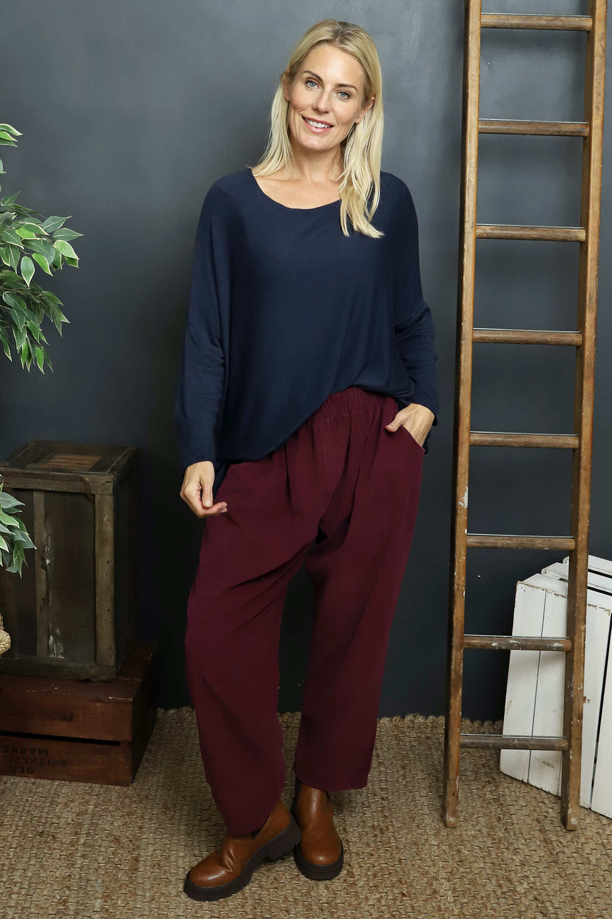 Myleene Needlecord Trousers Burgundy