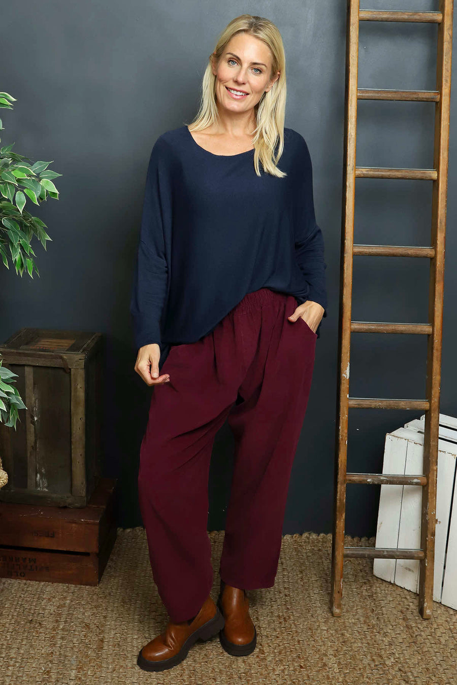 Myleene Needlecord Trousers Burgundy