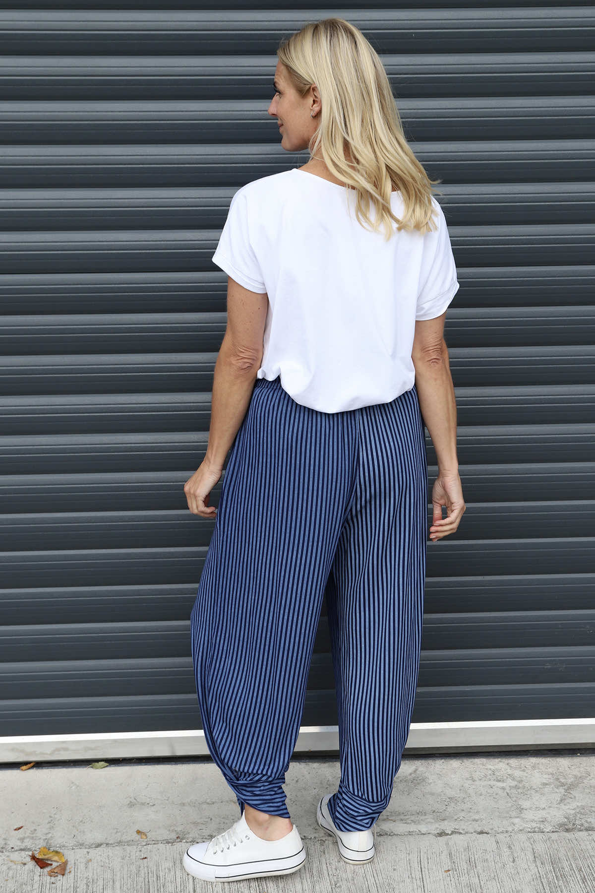 Jacinda Stripe Cotton Trousers Cobalt
