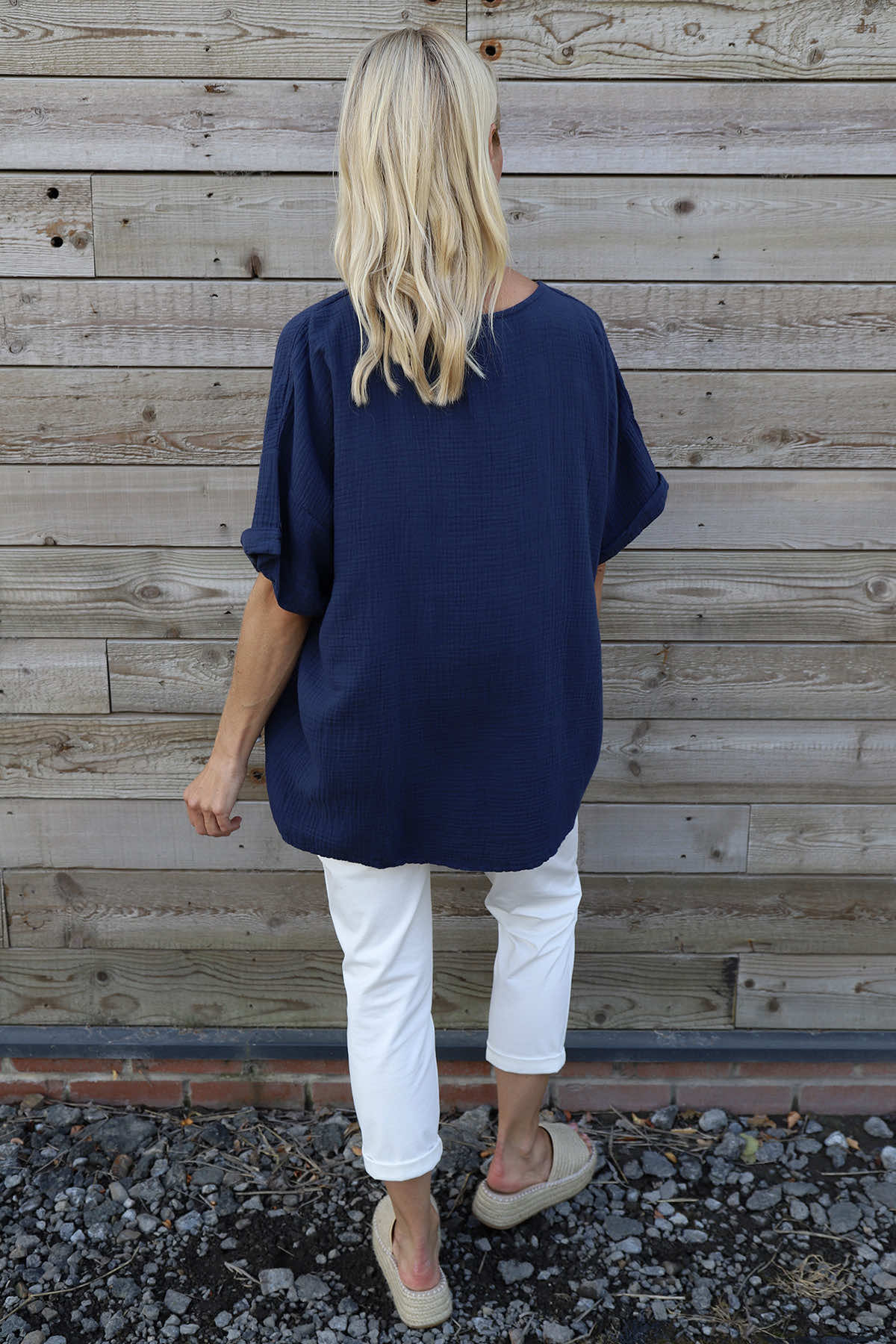 Leonie Crinkle Cotton Top Navy