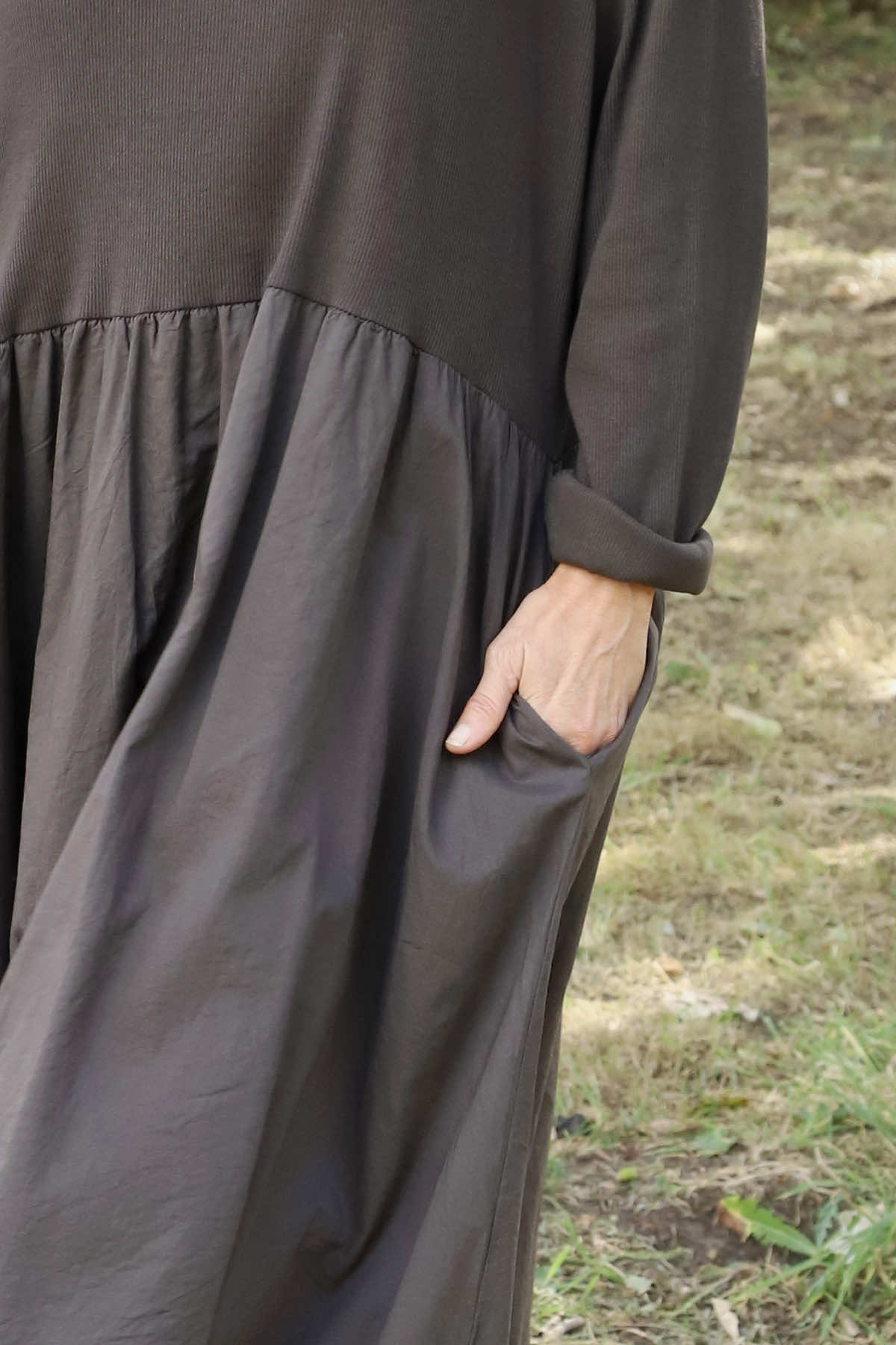 Sandown Long Sleeve Puffball Cotton Dress Cocoa