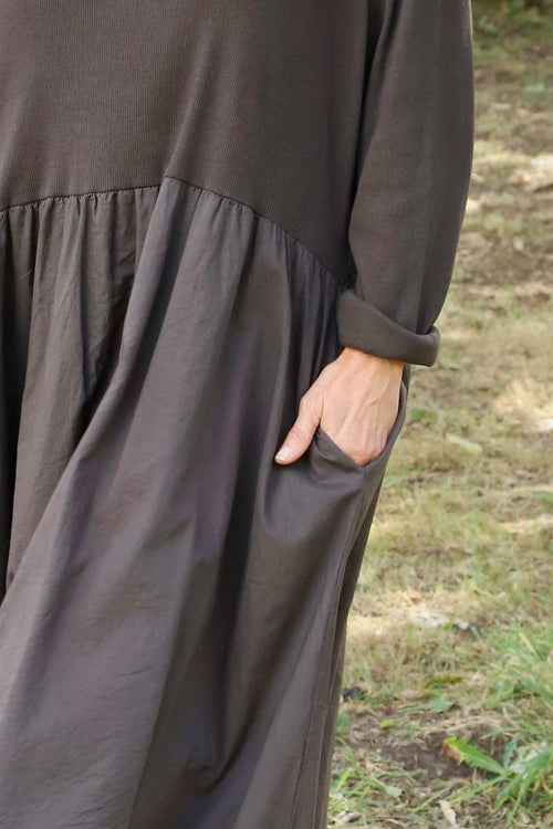 Sandown Long Sleeve Puffball Cotton Dress Cocoa - Image 3