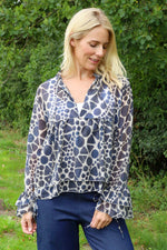 Edith Print Tie Front Top Navy Navy - Edith Print Tie Front Top Navy