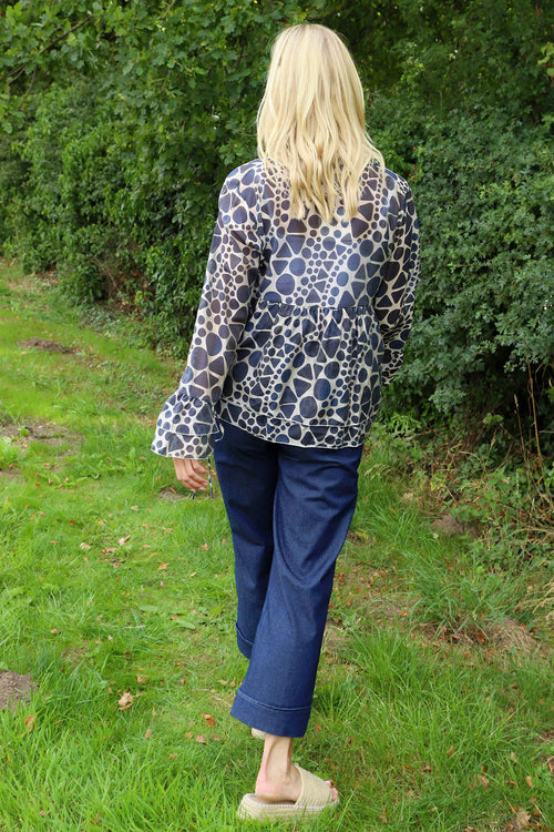 Edith Print Tie Front Top Navy - Image 4