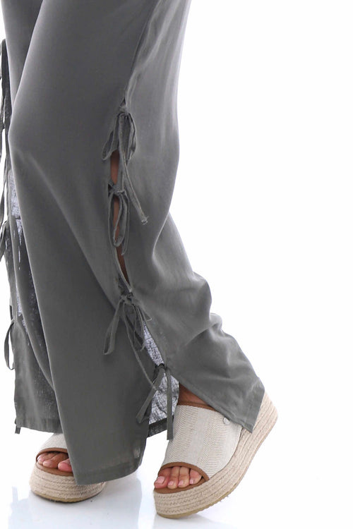 Macie Tie Leg Linen Trousers Khaki - Image 5