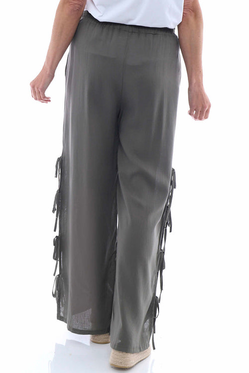 Macie Tie Leg Linen Trousers Khaki - Image 7