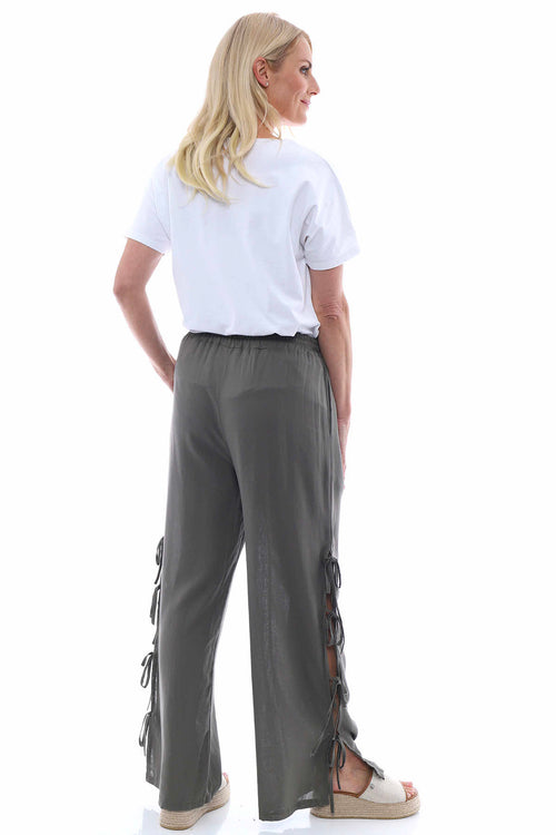 Macie Tie Leg Linen Trousers Khaki - Image 8