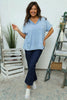 Luisa Washed V-Neck Cotton Top Blue