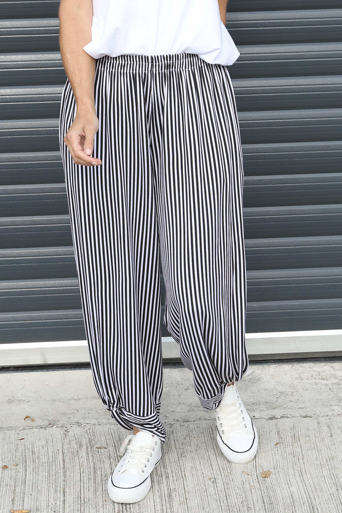 Jacinda Stripe Cotton Trousers Black