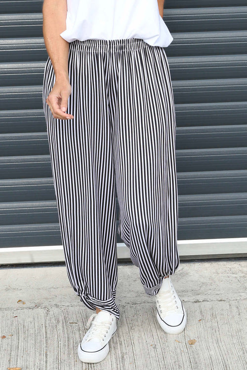 Jacinda Stripe Cotton Trousers Black - Image 2