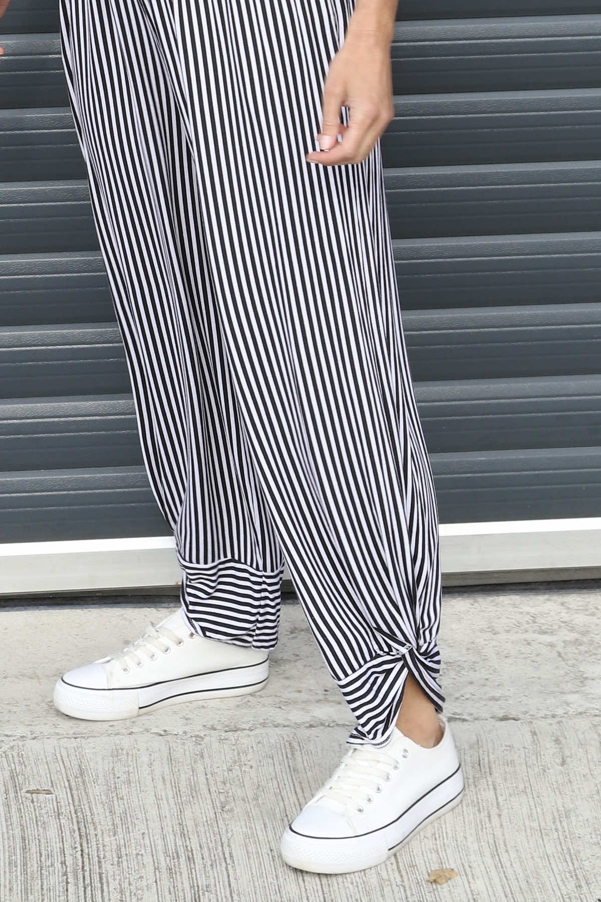 Jacinda Stripe Cotton Trousers Black