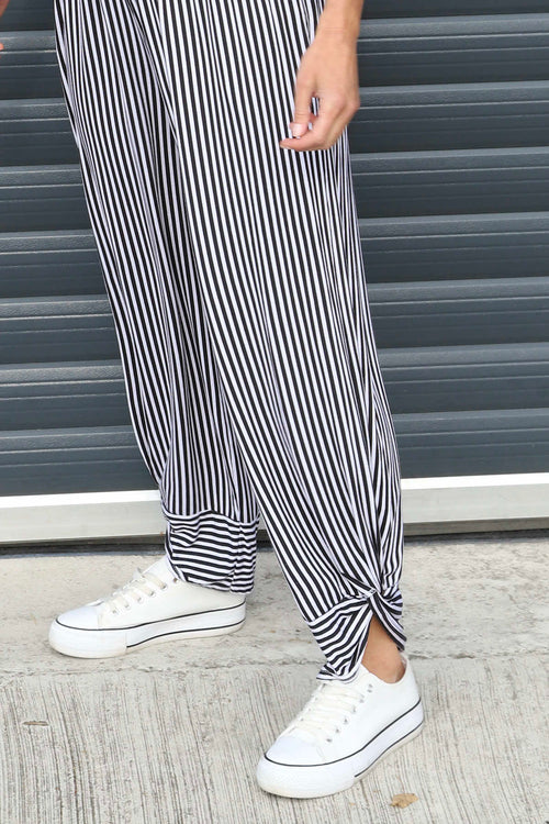 Jacinda Stripe Cotton Trousers Black - Image 3