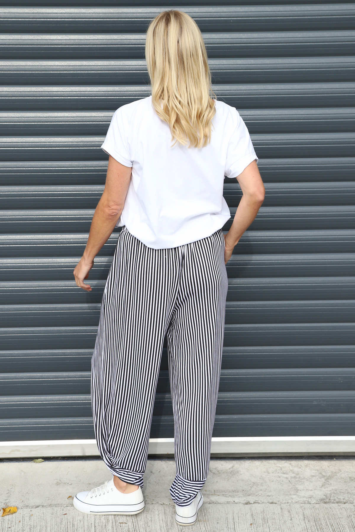 Jacinda Stripe Cotton Trousers Black