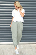 Jacinda Stripe Cotton Trousers Khaki Khaki - Jacinda Stripe Cotton Trousers Khaki