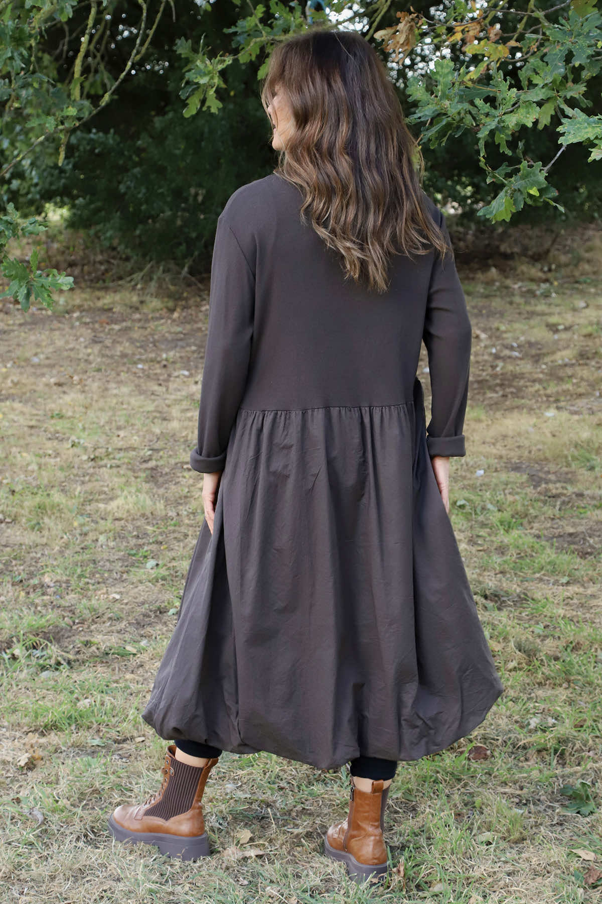 Sandown Long Sleeve Puffball Cotton Dress Cocoa