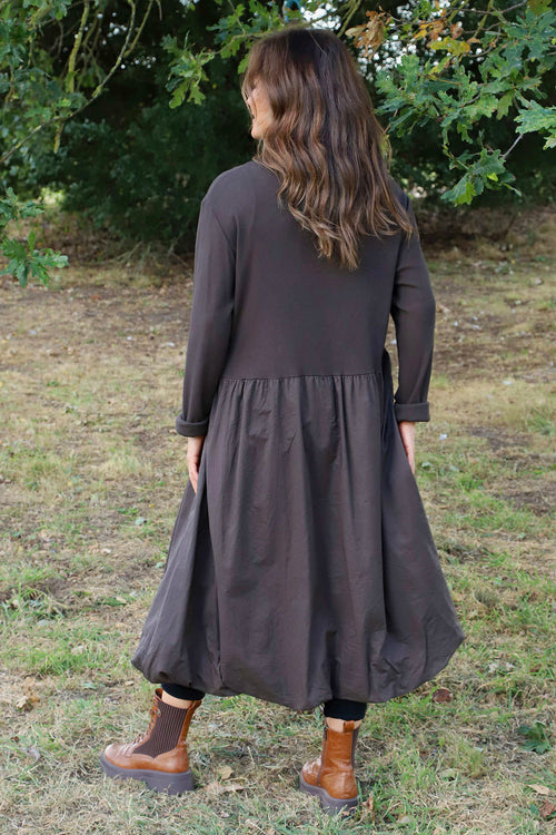 Sandown Long Sleeve Puffball Cotton Dress Cocoa - Image 4
