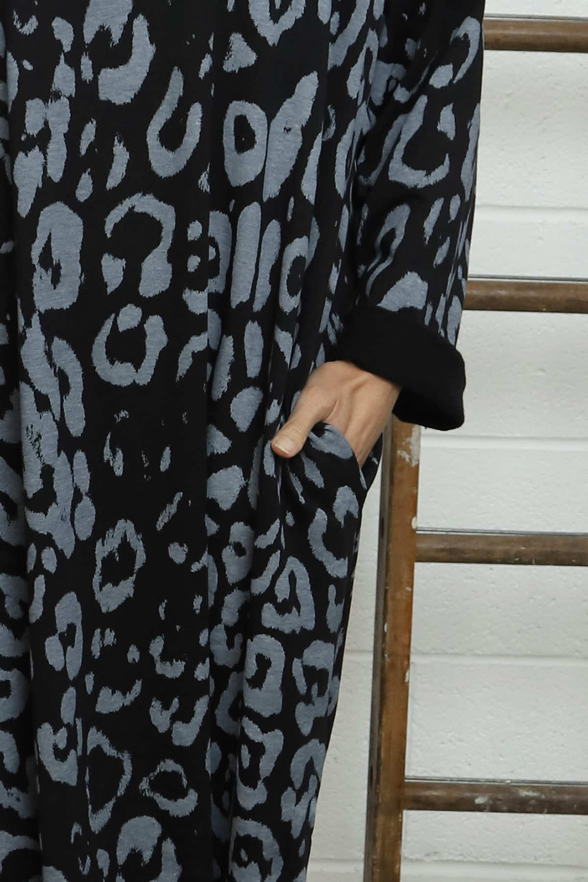 Darya Leopard Cotton Dress Black