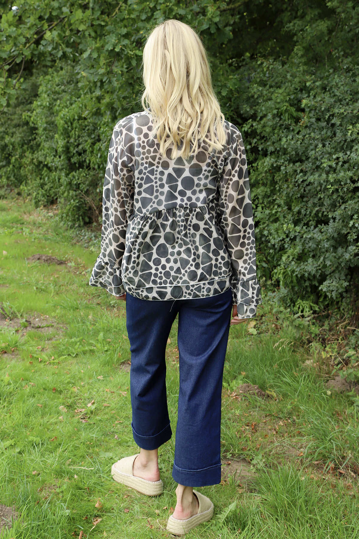 Edith Print Tie Front Top Khaki