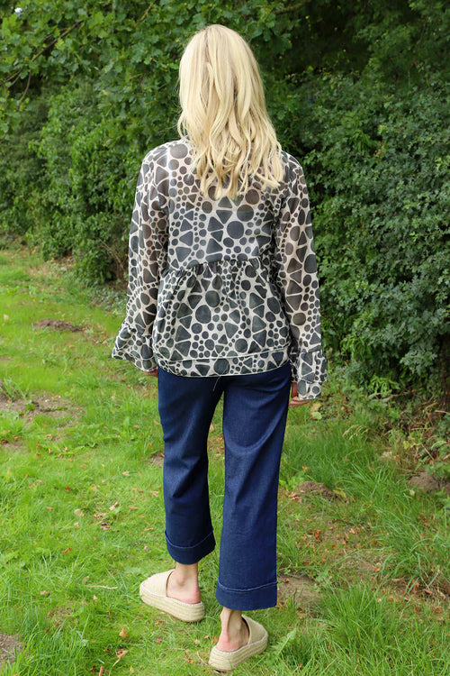 Edith Print Tie Front Top Khaki - Image 4