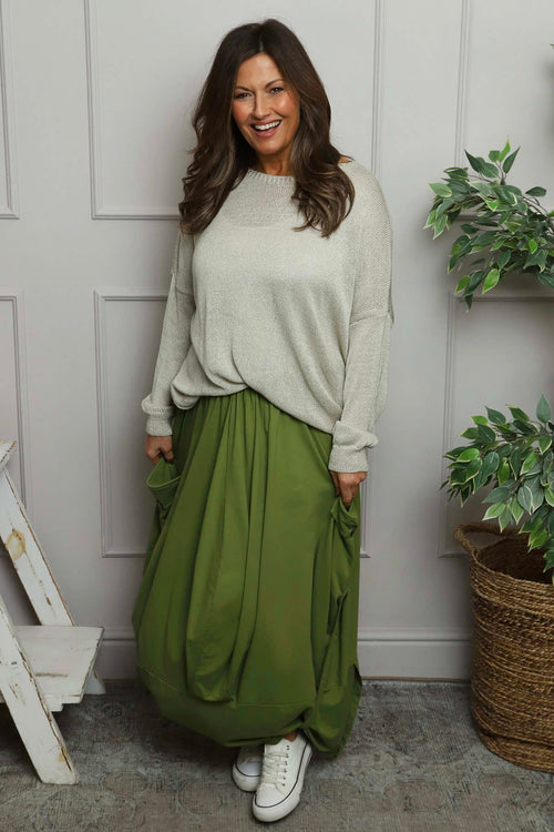 Lavone Cotton Skirt Olive - Image 2